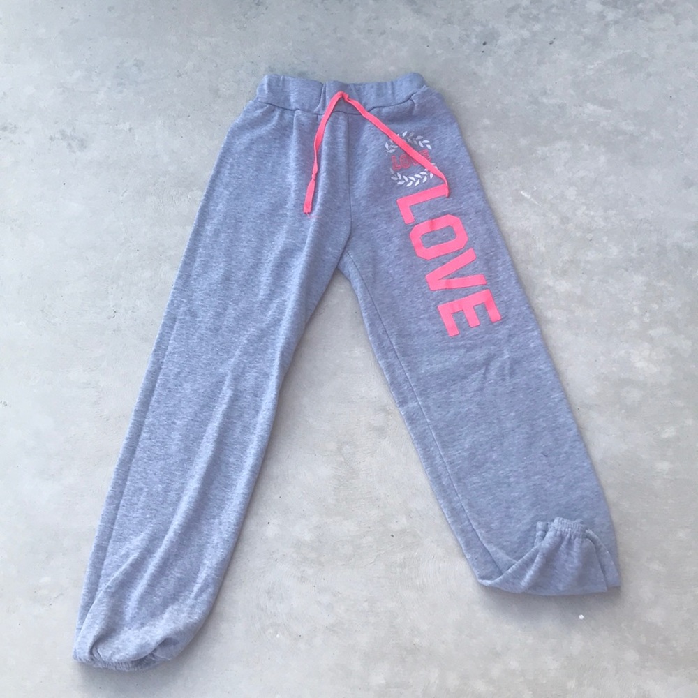 Gray and pink love sweatpants